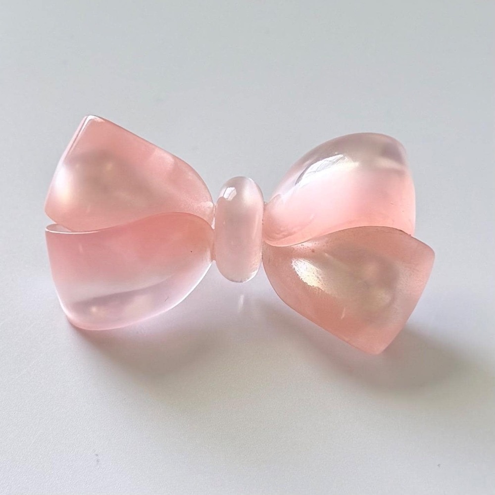 Vintage True Pink Moonglow Spun Nylon Bow Brooch Midcentury 1940s to 1950s